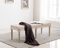🪑 rustic beige upholstered entryway bench with carved pattern, kmax ottoman bench, featuring rustic white brushed rubber wood legs логотип