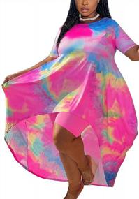 img 4 attached to Trendy Tie-Dye & Color Block Plus Size Outfit - DINGANG 2 Piece Set With One Shoulder Top And Shorts