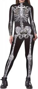 img 4 attached to Fixmatti Women's Halloween Party Costume: Skull Print Long Sleeve Jumpsuit Outfit - Spook-tacular Style!