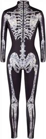 img 1 attached to Fixmatti Women's Halloween Party Costume: Skull Print Long Sleeve Jumpsuit Outfit - Spook-tacular Style!