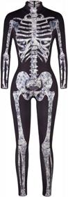 img 2 attached to Fixmatti Women's Halloween Party Costume: Skull Print Long Sleeve Jumpsuit Outfit - Spook-tacular Style!