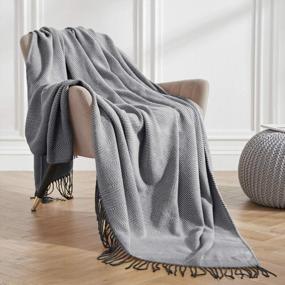 img 4 attached to Charcoal Stripe Throw Blanket - Lightweight & Extra Soft For Couch, Bedroom, Office | 50X60 Inch VEEYOO Knitted Tassels Decor Gift