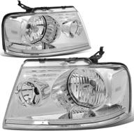 🚗 dna motoring hl-oh-f15004-ch-cl1 pair of chrome clear reflector oe style headlights for f-150 2004-2008 / mark lt 2006-2008 логотип