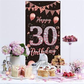 img 3 attached to 🎉 Rose Gold 30th Birthday Banner: Decorations, Door Cover & Backdrop Supplies for Her Women – Happy 30th Birthday Poster Sign Decor