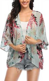 img 4 attached to Floral Kimono Cardigan For Women: Stylish Sheer Cover-Up For The Beach & Casual Wear