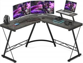 img 4 attached to Foxemart L Shaped Gaming Desk 51'' Corner Game Desk Home Office Desks With Large Monitor Stand Computer Desk With Round Corner, Oak