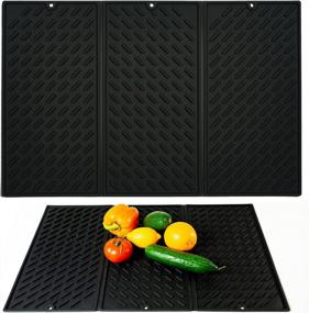 img 4 attached to Non-Slip Foldable Silicone Dish Drying Mats - Trifold Heat Resistant Kitchen Counter Mat - Black 16X24 Inch Size