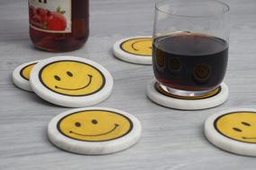 img 2 attached to Handmade Marble Coaster Set Of 6 With White Smiley Design - Perfect For Mugs, Glasses, And Drinks - Ideal For Home, Car, And Outdoor Use As Pot Mat, Caddy, Or Cup Pad