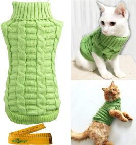 img 4 attached to 🐾 Green Knitted Braid Plait Turtleneck Sweater | Pet Knitwear Outwear for Dogs & Cats Size Small