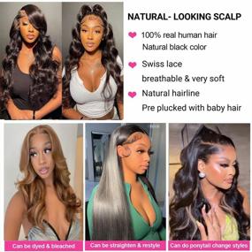 img 1 attached to Ainmeys Hair Brazilian Body Wave Lace Front Wig - 24 Inch 180% Density, Pre-Plucked Natural Black, HD Transparent Lace, Unprocessed Virgin Human Hair For Black Women