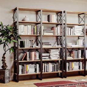 img 3 attached to IRONCK Industrial Bookshelf Double Wide 6-Tier, Open Large Bookcase, Wood And Metal Bookshelves For Home Office, Easy Assembly