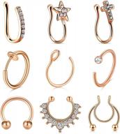 stainless steel fake nose rings cz faux piercing jewelry spring clip circle hoop no pierced septum women men logo
