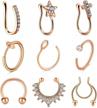 stainless steel fake nose rings cz faux piercing jewelry spring clip circle hoop no pierced septum women men logo