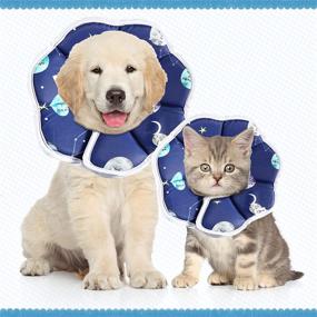 img 2 attached to 🌙 Adjustable Waterproof Soft Cotton Postoperative Protection Collar for Cats - Starry Sky Blue Comfortable Pet Cone Collar for Cat, Kitten, and Dogs