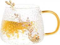 стеклянная чайная чашка coawg, кофейная кружка, 11 унций - японская классическая цветочная прозрачная чашка с ложкой, уникальная эмаль, персонализированные идеи подарков на день рождения ручной работы для женщин, бабушка, мама, учителя, горячие напитки (11 унций) логотип