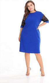 img 2 attached to Plus Size Midi Dress With Mesh Lace Short Sleeves And Classic Casual Style, Perfect For Women - ROSIANNA