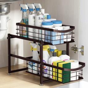 img 4 attached to Bronze Upgraded Amazer Under Sink Bathroom Organizer - Two Tier Storage With Sliding Drawer, Slide Out Cabinet & Countertop Pantry Organization.