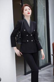 img 2 attached to Stylish Striped Suit Set For Professional Women | Open Front Blazer With Business Work Pants - LISUEYNE