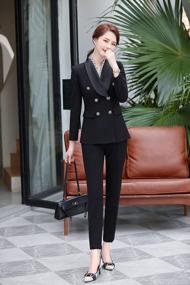img 3 attached to Stylish Striped Suit Set For Professional Women | Open Front Blazer With Business Work Pants - LISUEYNE