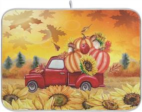 img 4 attached to 18X24 Inch Autumn Truck Dish Drying Mat - Fall Leaves, Pumpkin & Sunflower Design For Kitchen Countertops