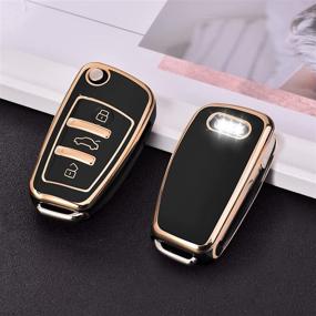 img 2 attached to 🔑 ELOHEI Audi Key Fob Cover Case - Soft TPU Stripes | 360° Full Protection Key Shell Compatible with Audi A1 A3 Q3 Q7 R8 A6L TT - Gold Edge Black | Premium Key Case Cover