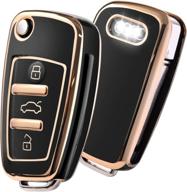 🔑 elohei audi key fob cover case - soft tpu stripes | 360° full protection key shell compatible with audi a1 a3 q3 q7 r8 a6l tt - gold edge black | premium key case cover logo