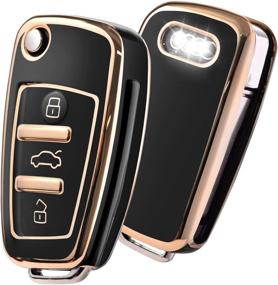 img 4 attached to 🔑 ELOHEI Audi Key Fob Cover Case - Soft TPU Stripes | 360° Full Protection Key Shell Compatible with Audi A1 A3 Q3 Q7 R8 A6L TT - Gold Edge Black | Premium Key Case Cover