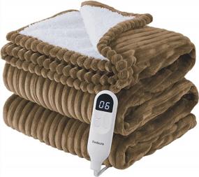img 4 attached to Cozy Up With BEDSURE Heated Blanket Electric Blanket - Soft Ribbed Fleece, 6 Heating Levels & 4 Time Settings, 3 Hours Auto-Off, Brown Throw/Twin