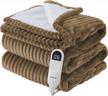 cozy up with bedsure heated blanket electric blanket - soft ribbed fleece, 6 heating levels & 4 time settings, 3 hours auto-off, brown throw/twin logo