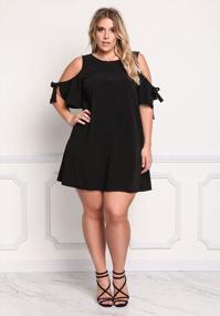 img 3 attached to ROSIANNA Plus Size Mini Dress With Cold Shoulder Cutouts, Bow Tie Sleeves, And Back Hole - Flattering A-Line Style For Round Neck