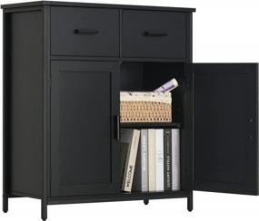 img 2 attached to Dark Black Floor Storage Cabinet With 2 Drawers And Doors, Accent Kitchen Cupboard, Free Standing Side Cabinet For Living Room, Bedroom, Hallway, Kitchen