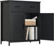 dark black floor storage cabinet with 2 drawers and doors, accent kitchen cupboard, free standing side cabinet for living room, bedroom, hallway, kitchen logo