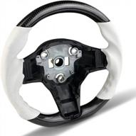 tesla model 3/y modified steering wheel - forged carbon fiber texture motion with white leather and glossy finish logo