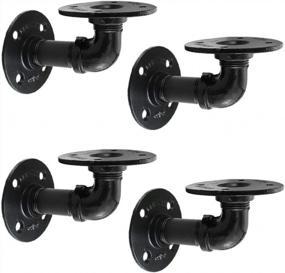 img 4 attached to GeilSpace Rustic Industrial Pipe Floating Shelf Brackets, Double Flange, Black Paint, Set Of 4 - Industrial Fittings, Flanges, Pipes For Custom Floating Shelves, Wall-Mounted DIY Bracket (2 Inch)