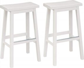 img 4 attached to Amazon Basics Solid Wood Saddle-Seat Kitchen Counter Barstool - Set Of 2, 29-Inch Height, White