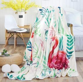 img 3 attached to Super Soft Flannel Throw Blanket In White With Flamingo Pattern - Perfect For Bed, Couch, And Sofa (55"X72")