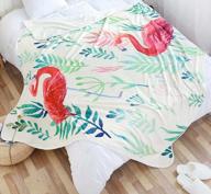 super soft flannel throw blanket in white with flamingo pattern - perfect for bed, couch, and sofa (55"x72") logo