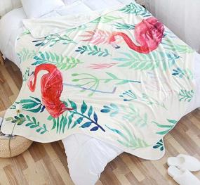 img 4 attached to Super Soft Flannel Throw Blanket In White With Flamingo Pattern - Perfect For Bed, Couch, And Sofa (55"X72")