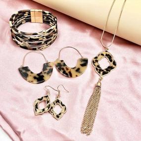 img 1 attached to Multilayer Leopard Statement Jewelry Set For Women - Includes Leopard Print Leather Bracelet, Teardrop Dangle Earrings, Tassel Pendant Necklace, And Cheetah Print Accessories