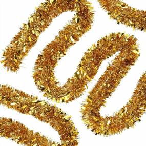 img 4 attached to Shiny Gold Christmas Tinsel Garland: 39.6 Feet Metallic Tree Tinsel Décor For Holiday Parties - Bundle Of 6, Each 6.6 Feet Long
