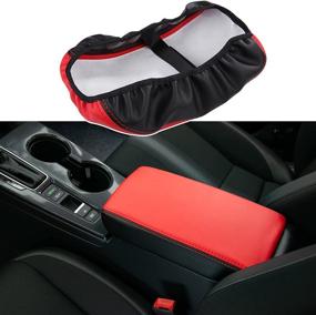 img 4 attached to 🖤 Enhance Your Honda Civic 2022 with CKE Leather Auto Armrest Cover Protector & Seat Cover - Red & Black (Red Line)