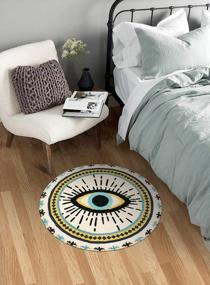img 3 attached to Super Soft Velvet Blue Evil Eye Round Area Rug - Creative Tribal Style Non-Slip Floor Carpet For Bedroom, Living Room, Nursery Decor - 2Ft Vintage Throw Rug By HAOCOO