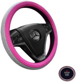 img 4 attached to BLVD-LPF OBEY YOUR LUXURY Steering Wheel Cover with Universal Crystal Bling Ring for Auto Start Engine Ignition Button Key, Pink Pu Leather Color