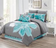 🌸 aqua blue, grey, and white floral king size bed-in-a-bag bedding set with sheets, accent pillows, and comforter - 12-piece collection logo