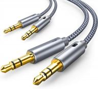 2-pack 7,8-футовый нейлоновый плетеный hi-fi звуковой кабель aux с разъемом 3,5 мм для автомобиля, стереосистемы, динамика, ipod, ipad, наушников и многого другого - серый логотип