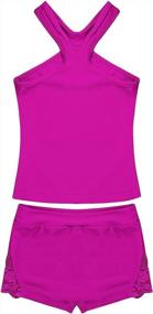 img 1 attached to FEESHOW Girls 2 Piece Gymnastic Dance Sports Bra Crop Top with Shorts Outfit: Stylish Athletic Leotard Set for Dancing and Swimming