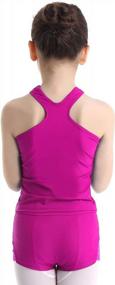 img 3 attached to FEESHOW Girls 2 Piece Gymnastic Dance Sports Bra Crop Top with Shorts Outfit: Stylish Athletic Leotard Set for Dancing and Swimming