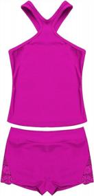 img 2 attached to FEESHOW Girls 2 Piece Gymnastic Dance Sports Bra Crop Top with Shorts Outfit: Stylish Athletic Leotard Set for Dancing and Swimming