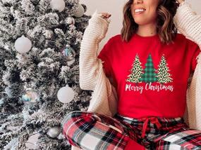 img 3 attached to Festive Christmas Tree Print Tee: Leopard And Plaid Casual Short Sleeve Top For Women