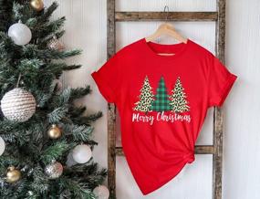 img 2 attached to Festive Christmas Tree Print Tee: Leopard And Plaid Casual Short Sleeve Top For Women